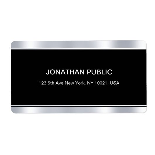 Moderne Glamour Zwart Zilver Elegante Sjabloon Etiket (Voorkant)