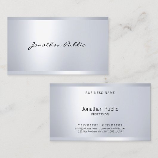 Moderne, glamoureus, zilver, elegant, eenvoudig pl visitekaartje (Voorkant / Achterkant)