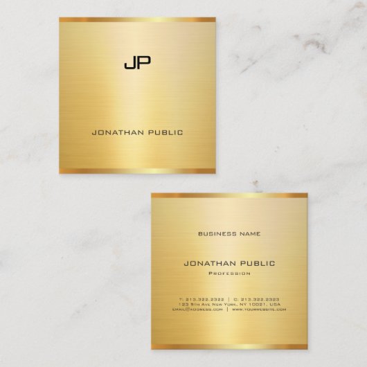 Moderne Glamoureuze Faux Gold Professional Elegant Vierkante Visitekaartje (Voorkant / Achterkant)