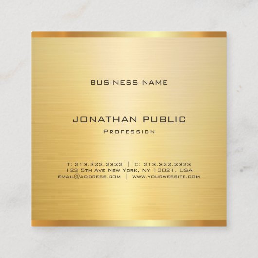 Moderne Glamoureuze Faux Gold Professional Elegant Vierkante Visitekaartje (Achterkant)