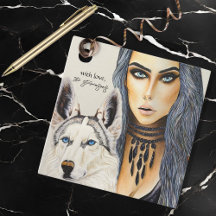 Moderne glamourvrouw & Husky Wolf Dog Cadeau