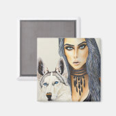 Moderne glamourvrouw & Husky wolfshond Magneet (Voorkant / Achterkant)