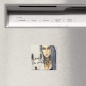 Moderne glamourvrouw & Husky wolfshond Magneet (Insitu (Vaatwasser))