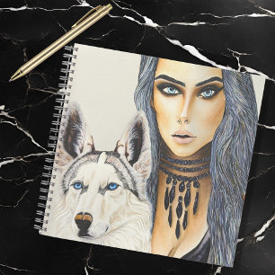 Moderne glamourvrouw & Husky wolfshond Notitieboek