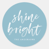 Moderne glans heldere winter blauw vakantie ronde sticker (Voorkant)