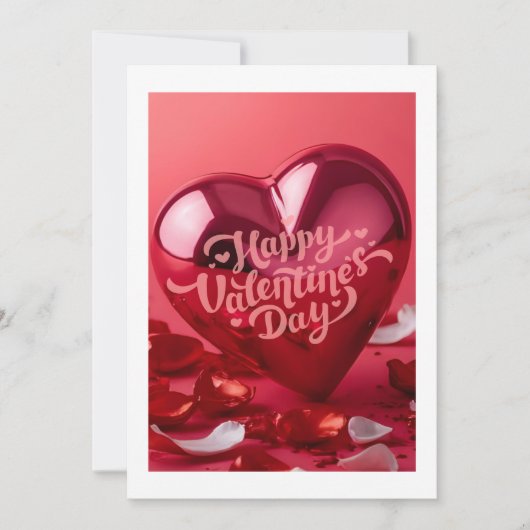 Moderne glanzende 3D rode hart Valentijnsdag kaart (Voorkant)