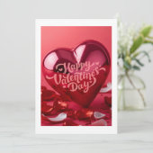 Moderne glanzende 3D rode hart Valentijnsdag kaart (Staand voorkant)