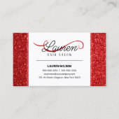 Moderne glanzende rode glitter haar stylist salon visitekaartje (Voorkant)