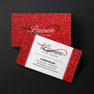 Moderne Glanzende Rode Glitter Haarstylist Salon Visitekaartje