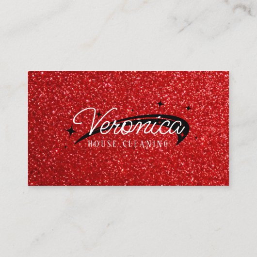 Moderne glanzende rode glitter huishoudster schoon visitekaartje (Achterkant)