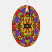 Moderne Glas in lood van de Kerk met Jaar Metalen Ornament (Voorkant Rechts)