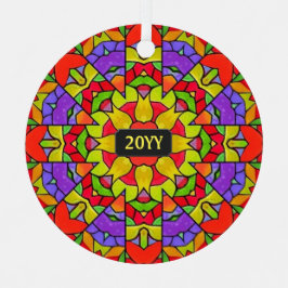 Moderne Glas in lood van de Kerk met Jaar Metalen Ornament