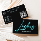 Moderne glazen blauwe neon zweetschrift logo qr co visitekaartje