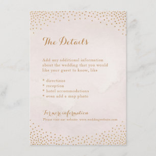Moderne glazen blush roos gouden confetti-kaart informatiekaartje