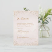 Moderne glazen blush roos gouden confetti-kaart informatiekaartje (Staand voorkant)