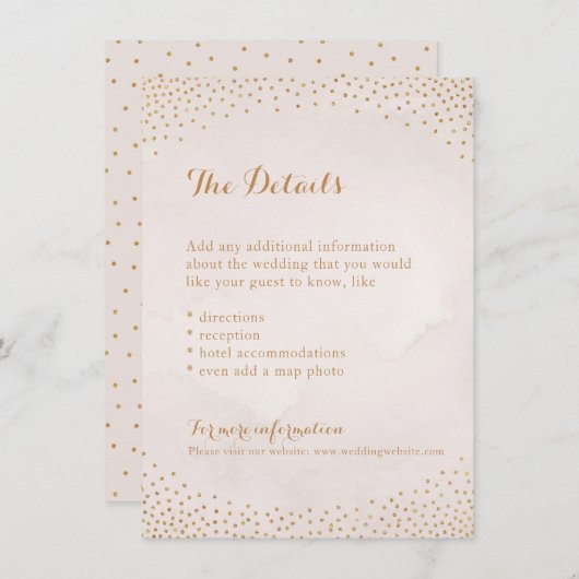 Moderne glazen blush roos gouden confetti-kaart informatiekaartje (Voorkant / Achterkant)