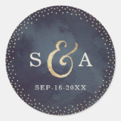 Moderne glazen nacht voor goud glitter monogram ronde sticker (Voorkant)