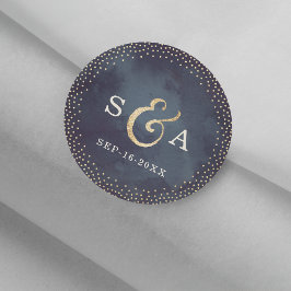 Moderne glazen nacht voor goud glitter monogram ronde sticker