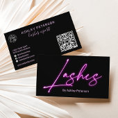 Moderne glazen paarse neongordels script logo qr c visitekaartje