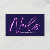 Moderne glazen paarse neonnagels, script logo qr c visitekaartje (Voorkant)