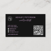Moderne glazen paarse neonnagels, script logo qr c visitekaartje (Achterkant)