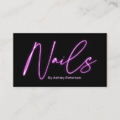 Moderne glazen paarse neonnagels, script logo qr c visitekaartje (Voorkant)