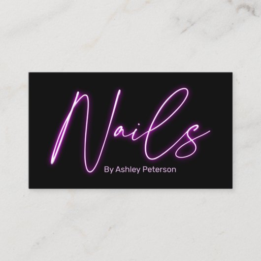 Moderne glazen paarse neonnagels, script logo qr c visitekaartje (Voorkant)