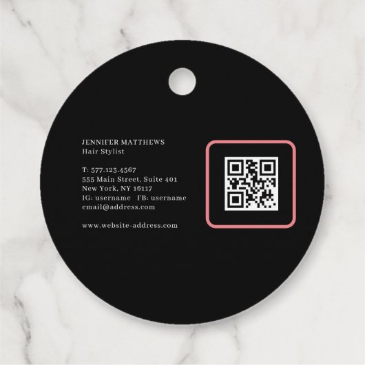 Moderne glazen roze neon-haartechnicus bedankjes labels (Achterkant)