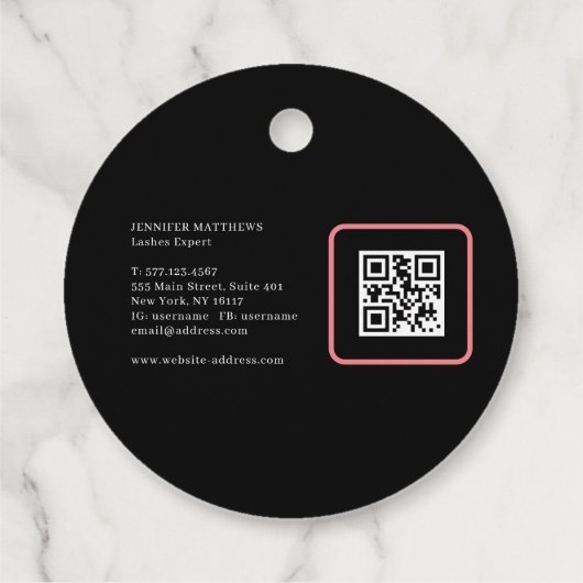 Moderne glazen roze neon zweeft de manicurist van bedankjes labels (Achterkant)