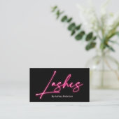 Moderne glazen roze neon zweeft script logo qr cod visitekaartje (Staand voorkant)