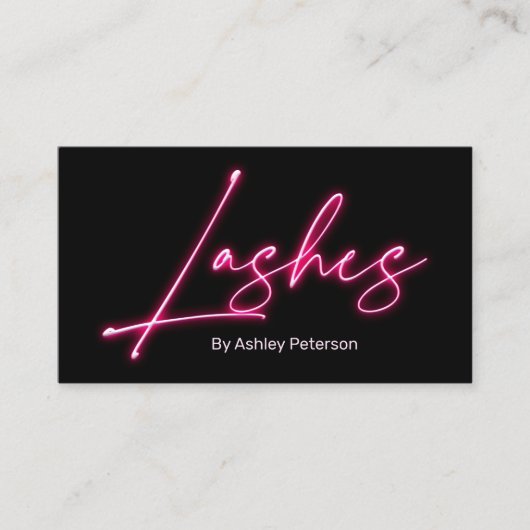 Moderne glazen roze neon zweeft script logo qr cod visitekaartje (Voorkant)