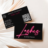 Moderne glazen roze neon zweeft script logo qr cod visitekaartje