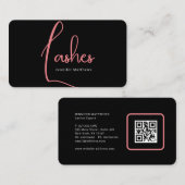 Moderne glazen roze neon zweeft script qr code visitekaartje (Voorkant / Achterkant)