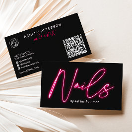 Moderne glazen roze neonnagels logo qr code visitekaartje