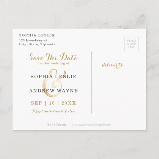 Moderne glazen zwarte goudkalligrafie, bespaart u aankondigingskaart (Achterkant)