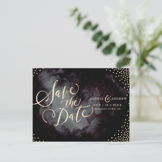 Moderne glazen zwarte goudkalligrafie, bespaart u aankondigingskaart (Staand voorkant)