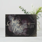 Moderne glazen zwarte goudkalligrafie, bespaart u save the date (Staand voorkant)