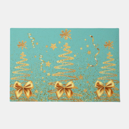 Moderne glazige bomen schattig glitter Xmas blue Deurmat (Voorkant)