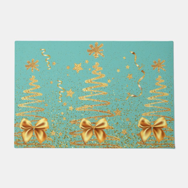 Moderne glazige bomen schattig glitter Xmas blue Deurmat (Voorkant)