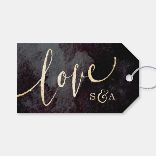 Moderne glazuur zwarte faux goudglitter kalligrafi cadeaulabel (Voorkant (Horizontaal))