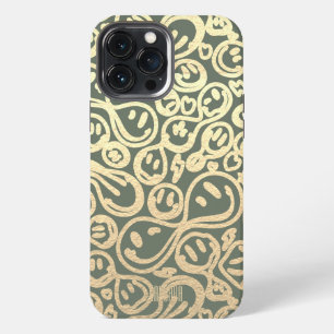 Moderne glimlach glimlachend gezichtspatroon Moss iPhone 13 Pro Max Hoesje