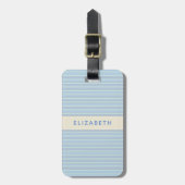 Moderne glinsterende blauwe gestreepte koffer bagagelabel (Voorkant verticaal)