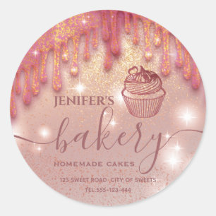 Moderne glinsterende druppels cupcake bakkerij lab ronde sticker