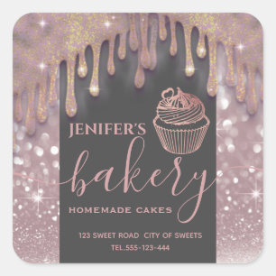 Moderne glinsterende druppels cupcake bakkerij lab vierkante sticker