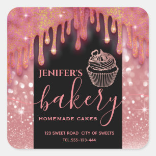 Moderne glinsterende druppels cupcake bakkerij lab vierkante sticker
