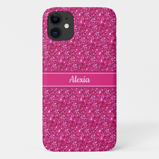 Moderne glinsterende roze met riem & naam tekst Case-Mate iPhone case (Achterkant)
