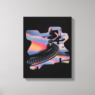 Moderne Glitch Stijl Draaitafel – Kleurrijk Design Canvas Afdruk