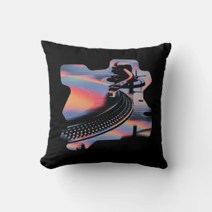 Moderne Glitch Stijl Draaitafel – Kleurrijk Design Kussen