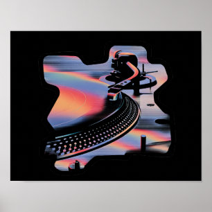 Moderne Glitch Stijl Draaitafel – Kleurrijk Design Poster