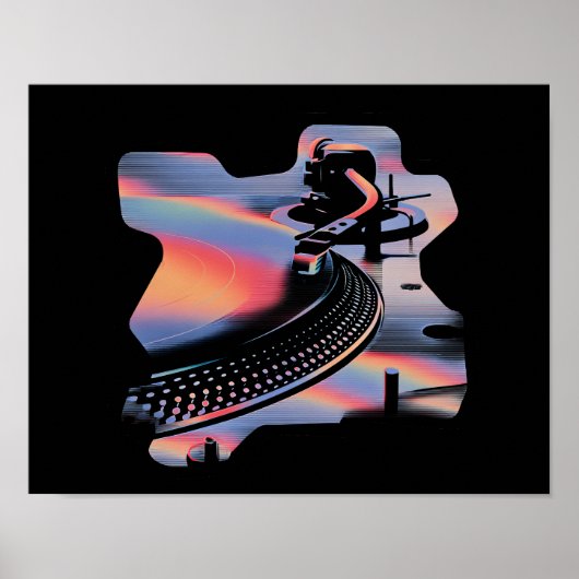 Moderne Glitch Stijl Draaitafel – Kleurrijk Design Poster (Voorkant)